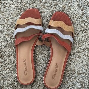 Madewell Multi-Color Wavy Strap Leather Sandals - Rust, Tan, White